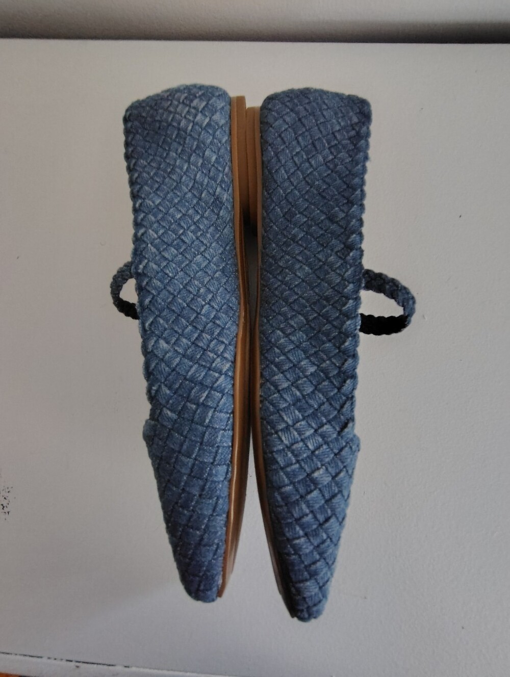 Vince Camuto Women's Sz 8 Blue Woven Denim Look Mary Jane Flats Square Toe - Picture 5 of 10